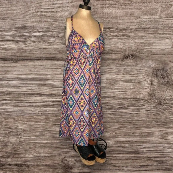 Source Unknown | Dresses | Vintage 6s70s Geometric Pattern Halter Dress  With Triangle Shaw With Fringe